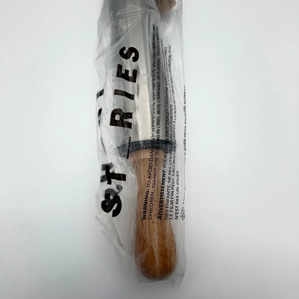 Short Stories 17 Inch Stainless Steel Rolling Pin Wood Handles FabFitFun NWT